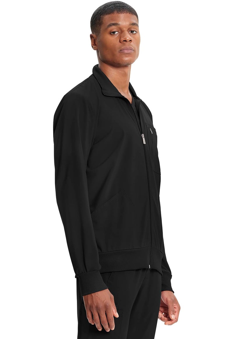 Cherokee Infinity Mens Zip Front Warm-Up Scrub Jacket, Modern Fit, 5 Pockets, Rib-Knit Panels Moisture Wicking - CK305A, L, Black - Image 5